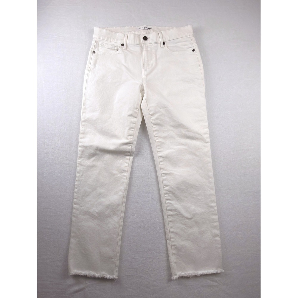 Banana Republic Premium Denim White Straight Crop Raw Hem Jeans 27 Womens